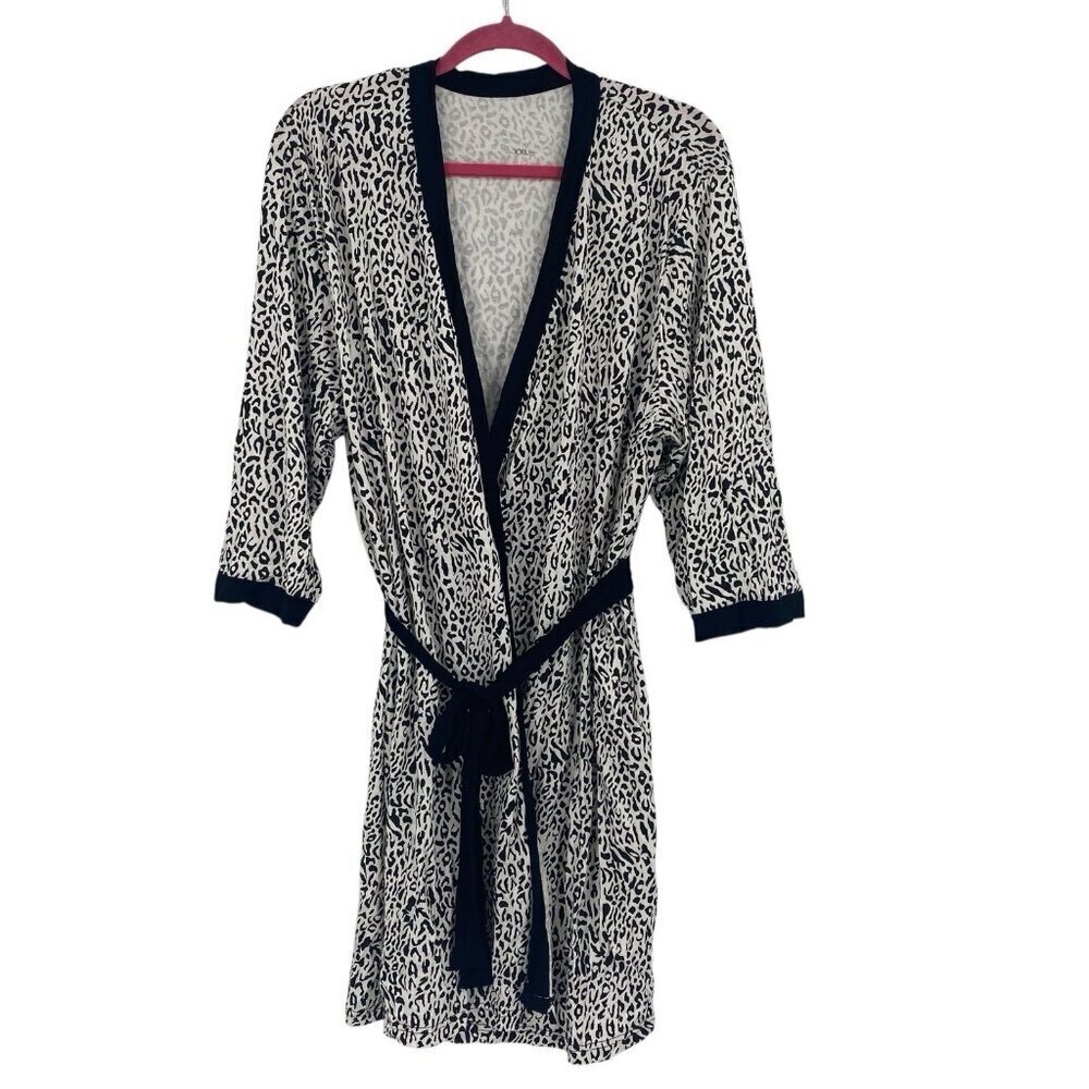 White Animal Print Robe Women XXL Pockets Stretch Lounge VISCOSE BLEND